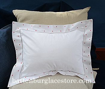 Pillow Sham.Swiss Polka Dots.True Red color dots.12x16 pillow - Click Image to Close